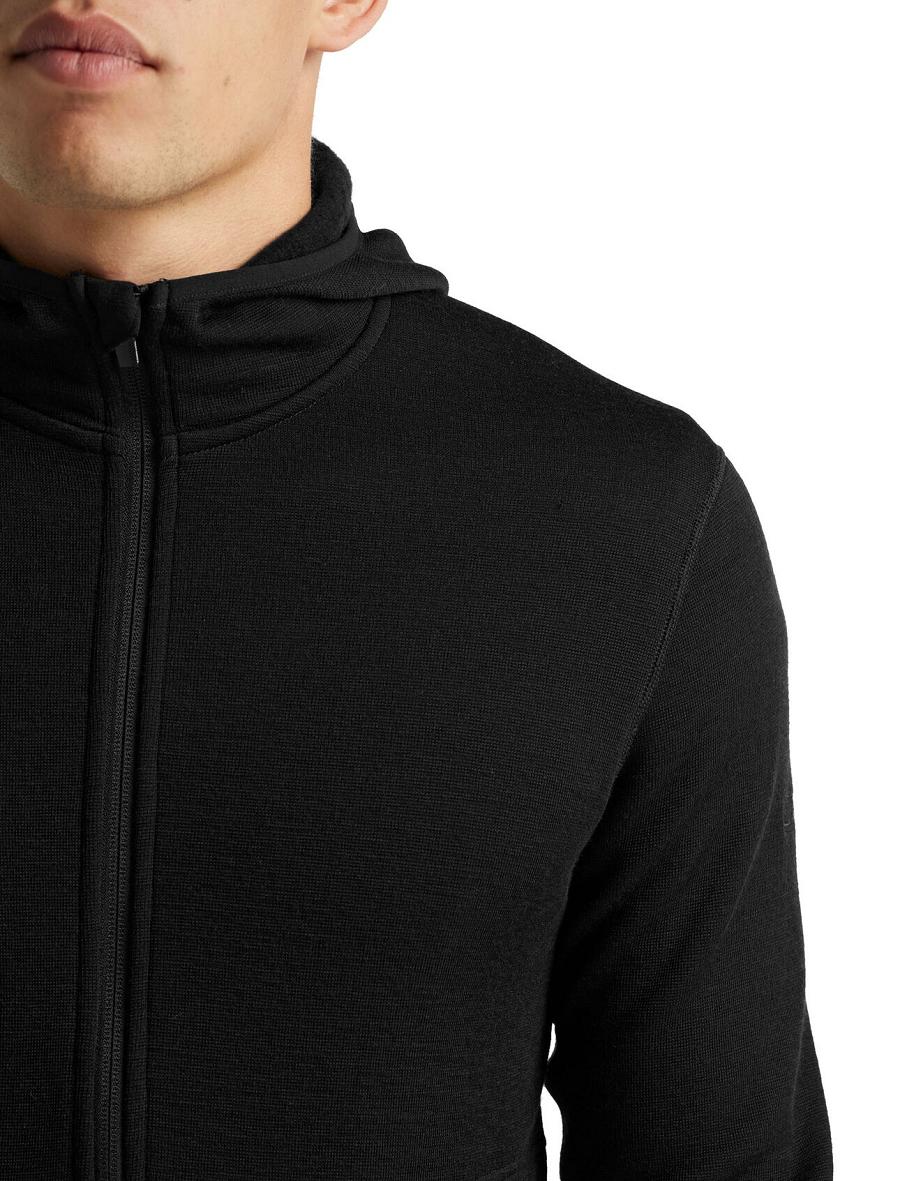 Icebreaker RealFleece® Merino Elemental Long Sleeve Zip Hood Férfi Kabát Fekete | HU 1241VRWD